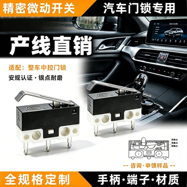 按压式微动开关源头工厂DM1-128AP-30-3汽车中控门锁微动开关三脚